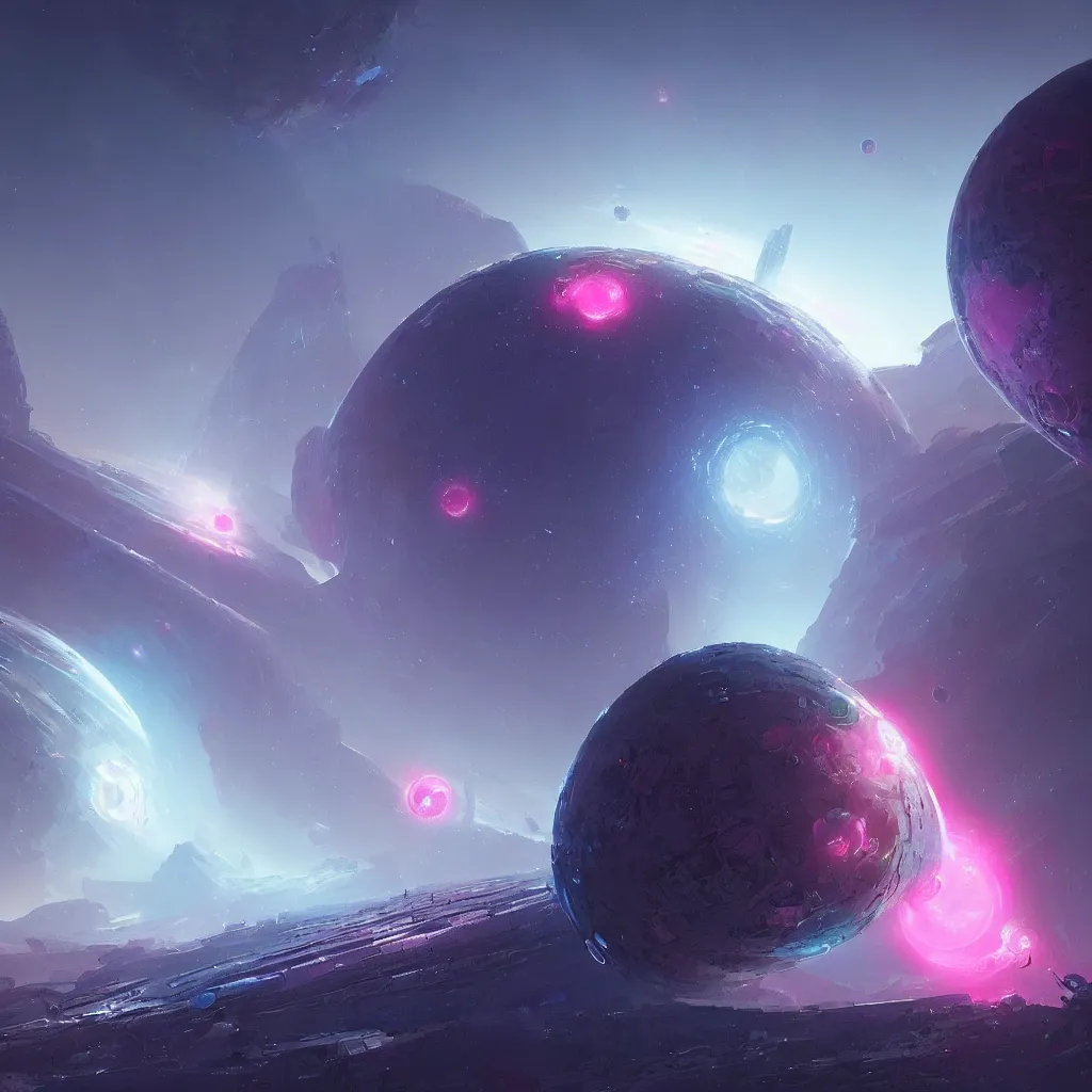 Image similar to dyson sphere program pink planet, blue galaxyportals concept art, by greg rutkowski