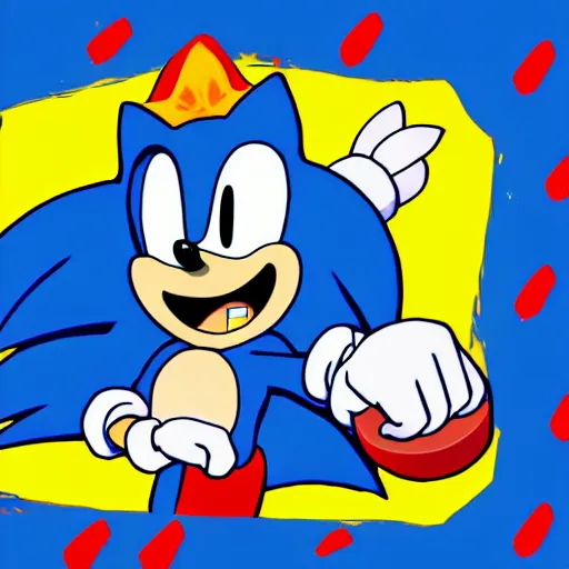 Image similar to Sonic The Hedgehog in the style of Cuphead