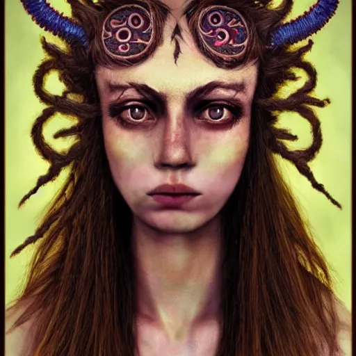 Image similar to !5 three eyed goddesses, third eyes middle of foreheads, very wide wide shot, very hairy bodies, beautiful colors, eyes in forehead, beautiful lighting, detailed photographs, very detailed