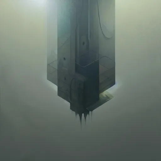 Image similar to detailed concept art of an ominous floating object in an empty room in a muted color palette, trending on artstation, award - winning video game concept art by jim burns and greg rutkowski, beksinski, a sci - fi concept art masterpiece, james gilleard, bruegel, alphonse mucha, and yoshitaka amano.