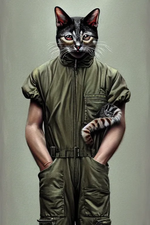 Prompt: epic professional digital art of male anthropomorphic cat wearing air force jumpsuit, painting, by leesha hannigan, iris van herpen, artstation, cgsociety, wlop, epic, much wow, much detail, gorgeous, detailed, cinematic, masterpiece