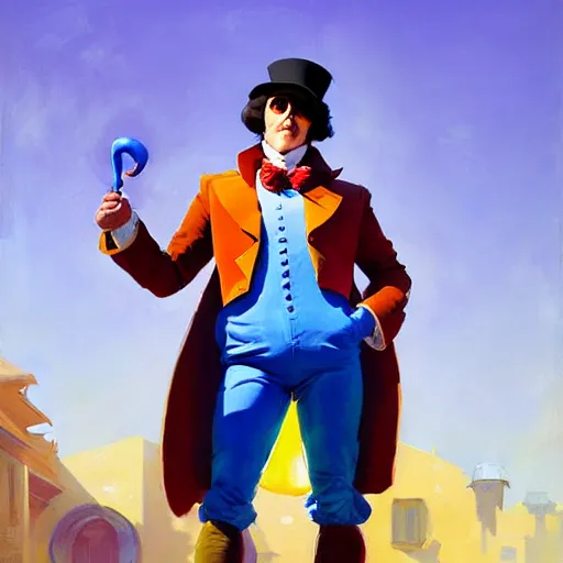 Image similar to Greg Manchess portrait painting of Willy Wonka as Overwatch character, medium shot, asymmetrical, profile picture, Organic Painting, sunny day, Matte Painting, bold shapes, hard edges, street art, trending on artstation, by Huang Guangjian and Gil Elvgren and Sachin Teng