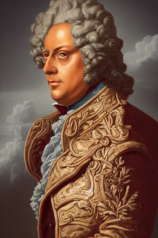 Image similar to Dan Mumford style portrait of ((Louis xv)) in the style of Rob Lefield and Dan Mumford Dan Mumford Dan Mumford , Greg rutkowski, trending on artstation, digital art, surrealism, macro, vaporwave