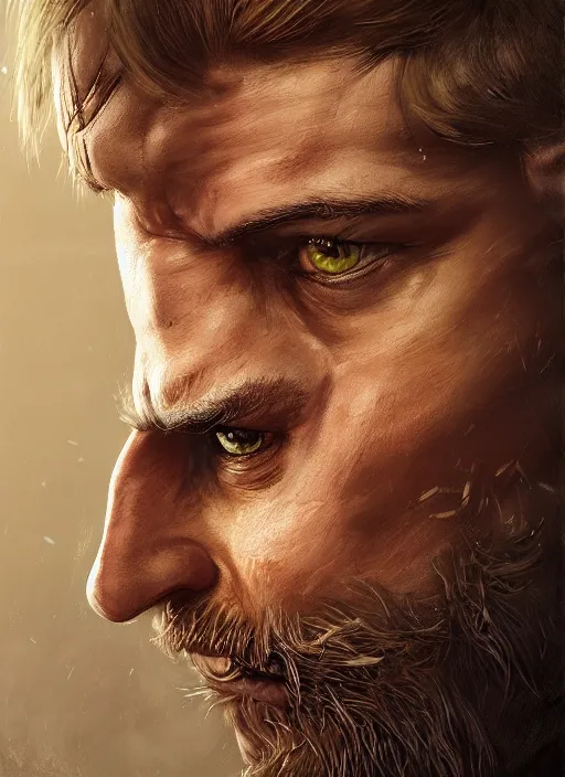 Prompt: highly detailed oil painting, masterpiece portrait warrior male lannister, fantasy character portrait, dynamic pose, above view, top lighting, realistic shaded, perfect face, 8 k realistic, hyper detailed, digital painting, artstation, concept art, hyper detailed eyes, top lighting