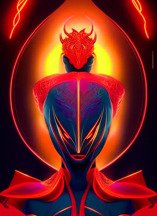 Image similar to symmetry!! tron portrait of a red dragon priestess, flamboyant, fantasy, intricate, highly detailed, dynamic lighting, digital art, digital painting, artstation, terence nielsen, sharp focus, illustration, art by artgerm and greg rutkowski and moebius, 8 k