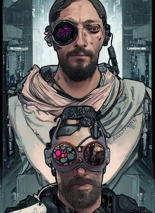 Prompt: cyberpunk eye surgeon. portrait by ashley wood and alphonse mucha and laurie greasley and josan gonzalez and james gurney. splinter cell, apex legends, rb 6 s, hl 2, d & d, cyberpunk 2 0 7 7. realistic face. character clothing. vivid color. dystopian setting.