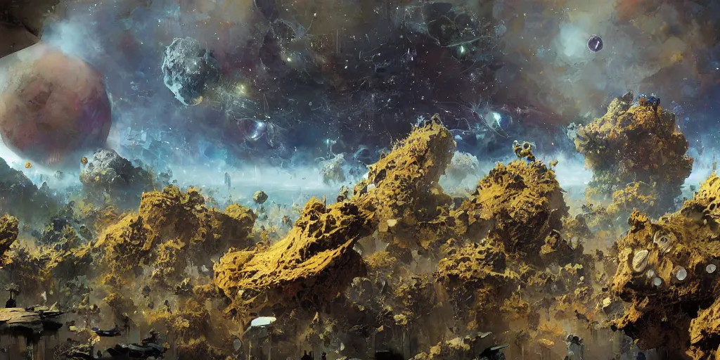 Prompt: a vast asteroid covered in honeycomb biodomes by ryohei hase, by john berkey, by jakub rozalski, by john martin,