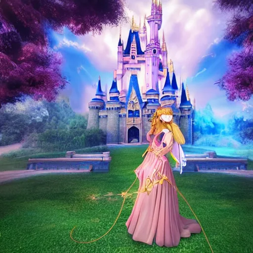 Image similar to a pleasant, beautiful, funny, smooth 3D CG render, semirealistic anime style, a noble priestess magician princess girl wearing dress and jewelry, in a glorious magic kingdom with castle and walls, relaxing calm vibes, fairytale, octane render