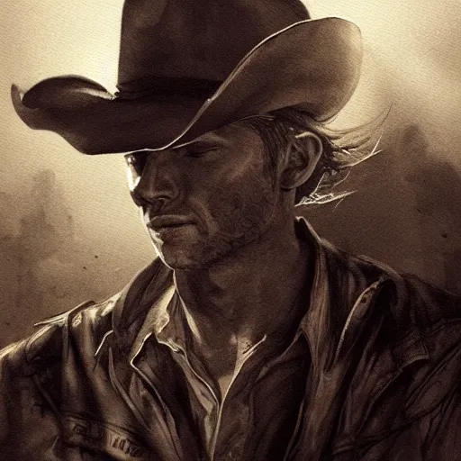 Image similar to portrait, a last stand of a cowboy, painting, dramatic lighting, cinematic, establishing shot, extremely high detail, foto realistic, cinematic lighting, pen and ink, intricate line drawings, post processed, concept art, artstation, matte painting, concept art, DeviantArt, art station, illustration highly detailed