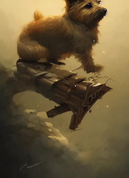 Prompt: norwich terrier as an witch, backround dark, highly detailed, digital illustration, trending in artstation, modern painting, smooth, sharp focus, intricate, by peter mohrbacher