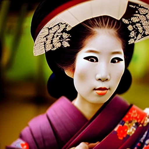 Image similar to portrait of a beautiful geisha, photograph by steve mccurry