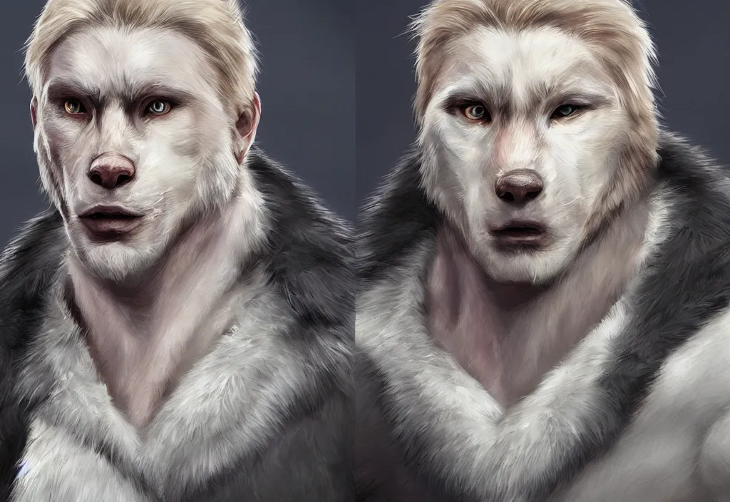 Image similar to a man ( putin ) morphing into a white wolf, artstation, high detail, colorful lighting