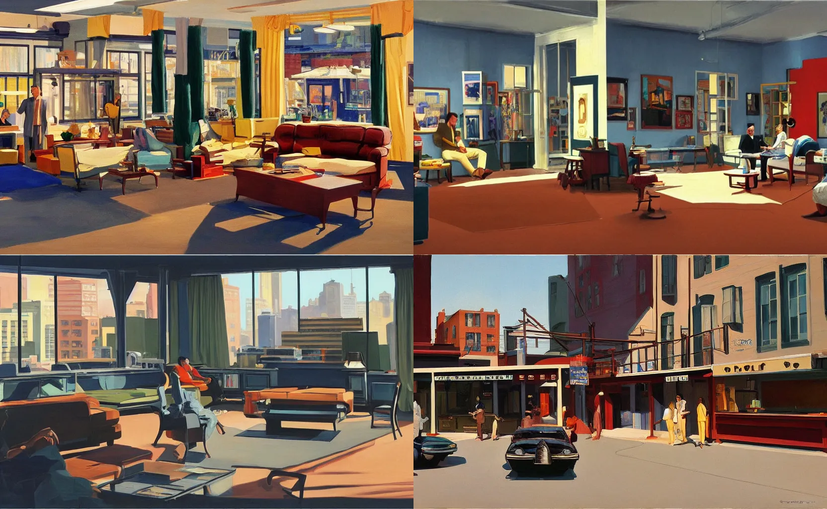 Prompt: the set of Seinfeld, sitcom set, painting by Syd Mead and Edward Hopper