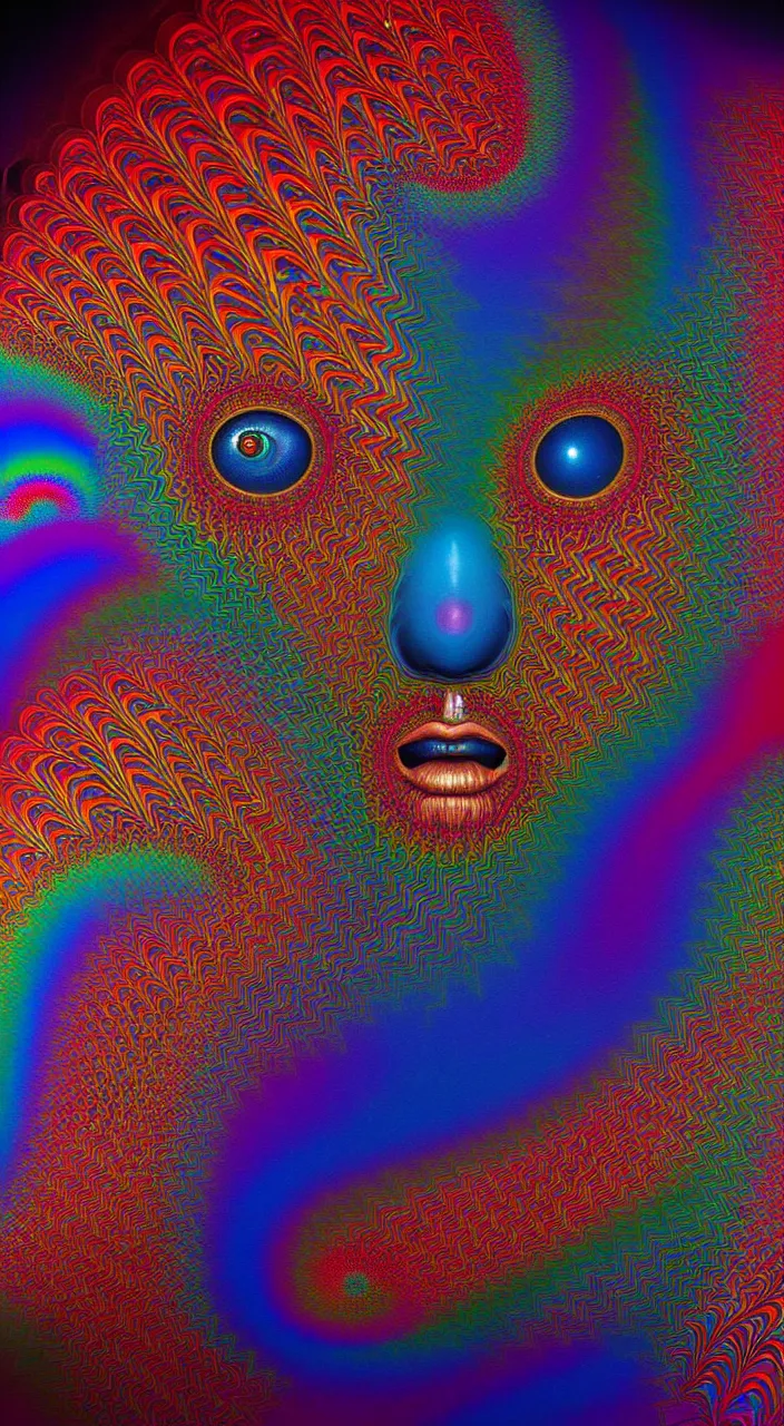 Image similar to hyperrealistic abstract close-up Renaissance psychedelic!! celestial happy! pure creature!! peaceful! kind spirit of nature! beautiful fractal!! eyes! highly detailed concept art eric zener elson peter cinematic hard rainbow lighting high angle hd 8k sharp shallow depth of field endless, inspired by Zdzisław Beksiński Salvador Dali