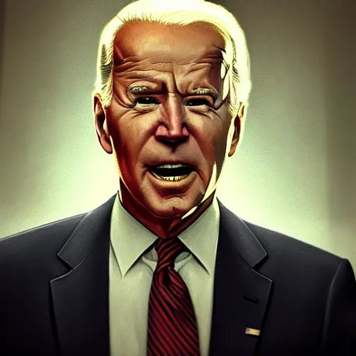 Image similar to joe biden being extremly scary, dramatic lighting, cinematic, establishing shot, extremly high detail, photorealistic, cinematic lighting, artstation, style by James Gurney