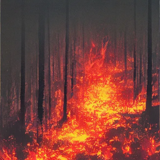 Image similar to a forest on fire, yoji shinkawa