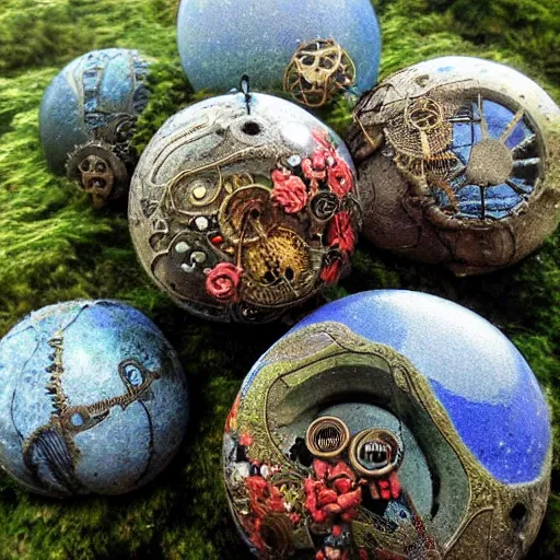 Image similar to steampunk rocks, ponds, filligree ornaments, floral ornaments, beksinski