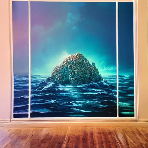 Image similar to a mountain of skulls amidst the ocean, photograph, realistic, morning light, dan mumford color scheme