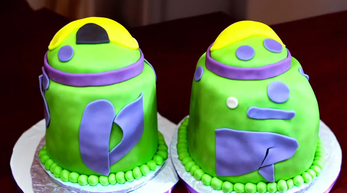 Prompt: beautiful birthday cake with an alien figure