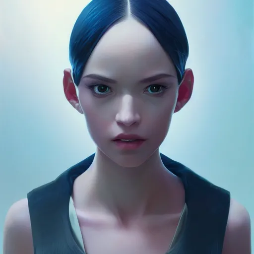 Image similar to portrait of android girl, highly detailed vfx portrait, unreal engine, sharp focus, smooth, greg rutkowski, loish, rhads, beeple, caspar david friedrich, makoto shinkai and lois van baarle, ilya kuvshinov, rossdraws, elegent, tom bagshaw, alphonse mucha, global illumination, detailed and intricate environment