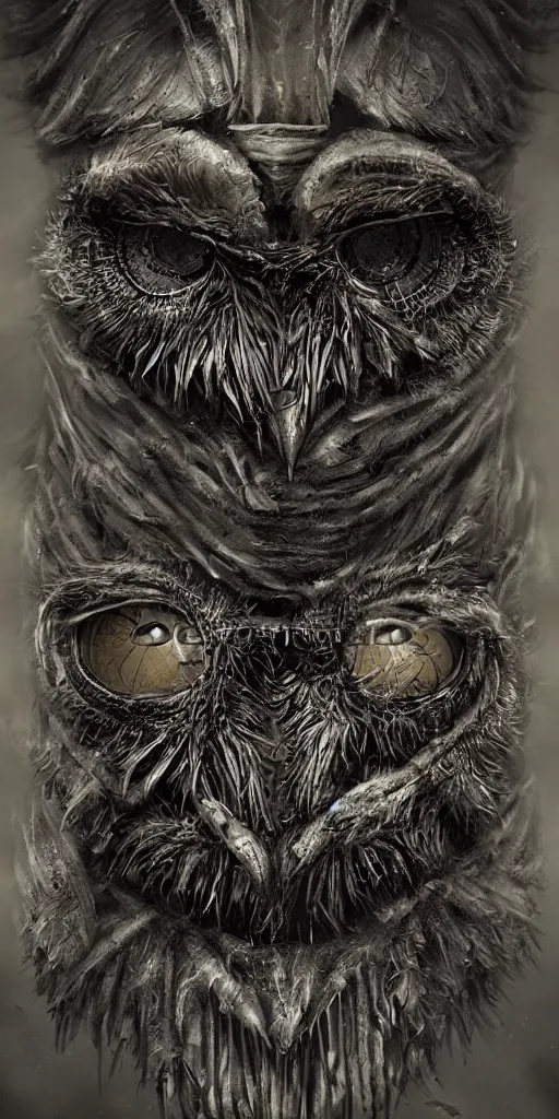 Prompt: an owl in the style of h. r giger, incredible art, character design, octane render,