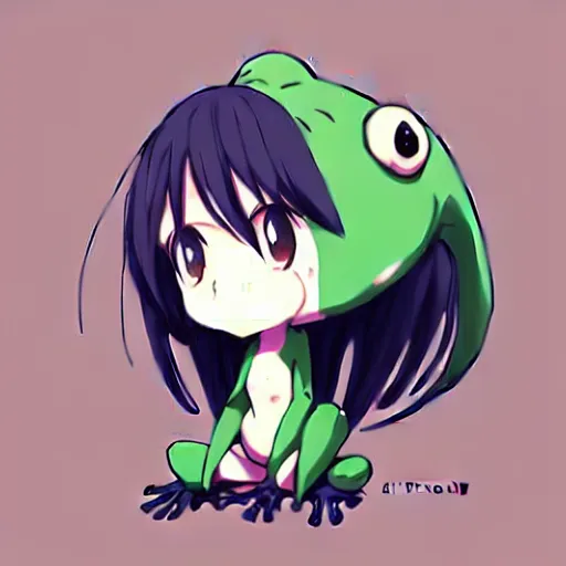 Prompt: extremely cute anime antropomorphic chibi frog illustration by makoto shinkai, trending on artstation kyoto animation digital painting