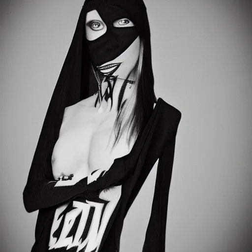 Image similar to black and white zeff art die antwoord photo realistic ninja