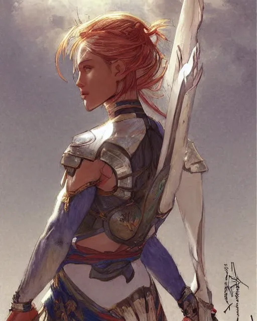 Prompt: a beautiful and strong female warrior by Ross Tran and Jules Bastien-Lepage and Laura Sava