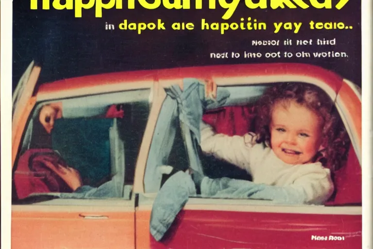 Prompt: advertisement 1984 book happy