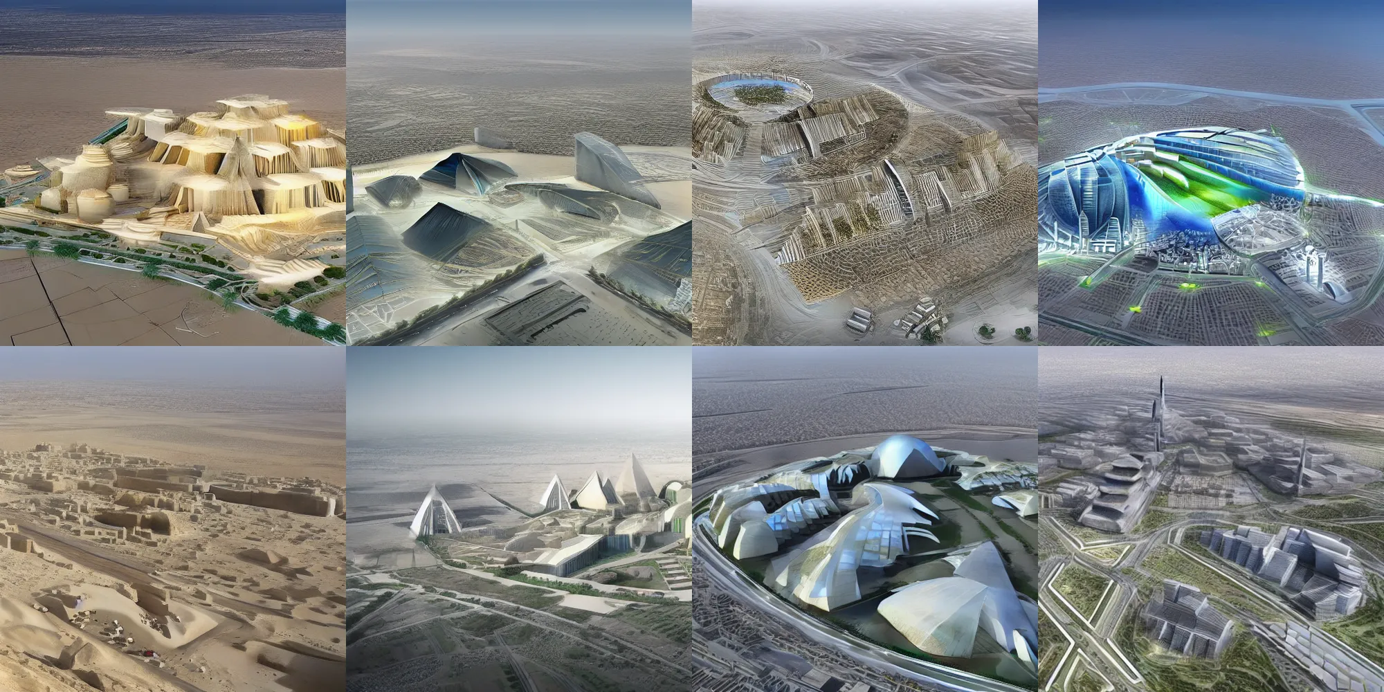 Prompt: the pyramids of gyza as a new futuristic projecg in dubai