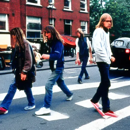 Image similar to Kurt cobain crossing abbey road