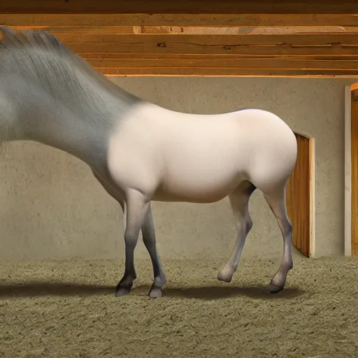 Prompt: a translucent horse teaches advanced math in a large barn to pigs and fish, sequence, 8k photorealistic