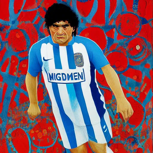 Prompt: painting of diego maradona very detailled, by artgem, botticelli and victo ngai