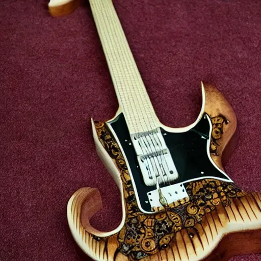 Image similar to electric guitar made of bones, intricate, realistic, perfect shape