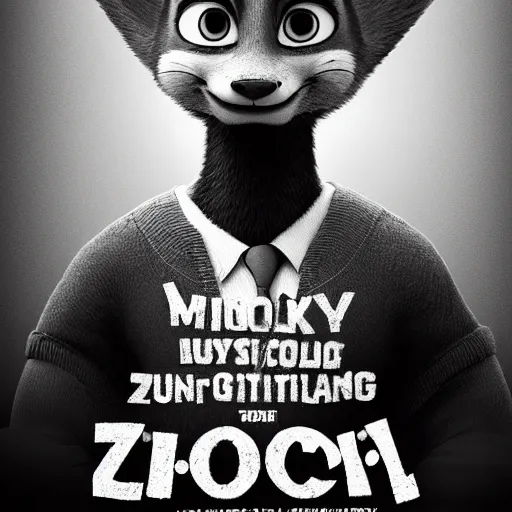 Image similar to Gritty black and white mugshot of Nick from Zootopia
