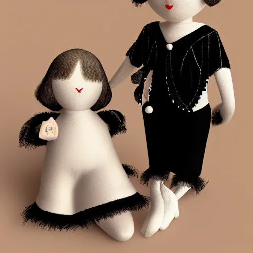 Image similar to cute fumo plush of a modern flapper girl, 1 9 2 0 s, black and white, vray