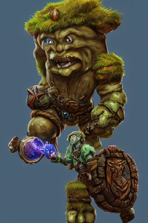 Image similar to zelda fantasy art giant golem troll wood rock greeble gemstone, global illumination ray tracing hdr fanart arstation by sung choi and eric pfeiffer and gabriel garza and casper konefal