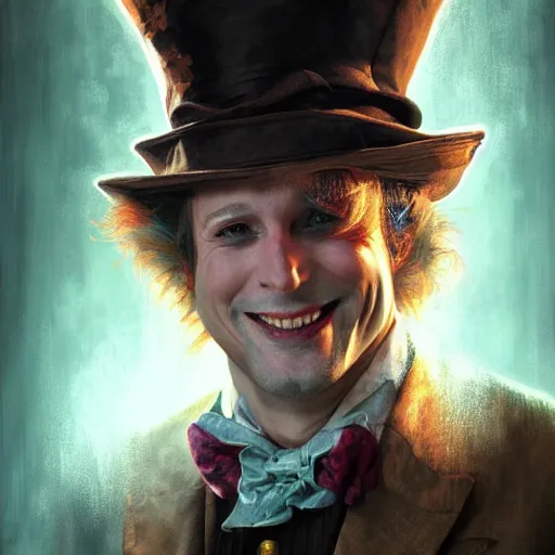 Prompt: The Madhatter, digital painting, lots of details, extremely detailed, 4k, intricate, brush strokes, Mark Arian, Artgerm, Bastien Lecouffe-Deharme