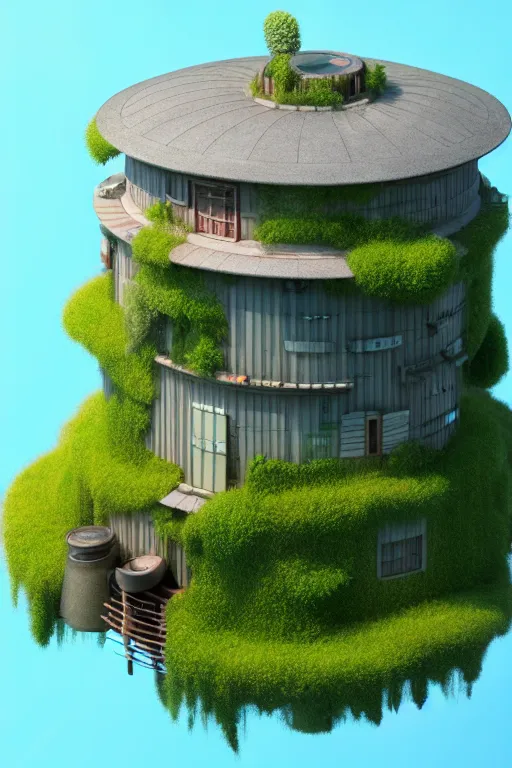 Image similar to cylindrical house, solarpunk, studio ghibli, jean - baptiste monge, octane render, 4 k