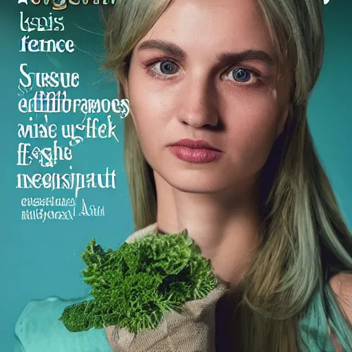 Prompt: beautiful extreme closeup frontpage photo of frontiers in herbal anthropomorphosis fashion magazine portrait of person, highly detailed, focus on face, soft lighting