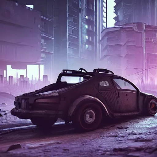 Prompt: Gritty futuristic cyberpunk VW W16 in a Russian cyberpunk slum city called Neo Norilsk on the Moon, at night, diverse, lively, Milky way on the sky, blinding sun, sci-fi photorealistic, grainy, 35mm, intricate, very very beautiful, elegant, smooth, cinematic, Unreal Engine 5, by Beeple, trending on Artstation HD