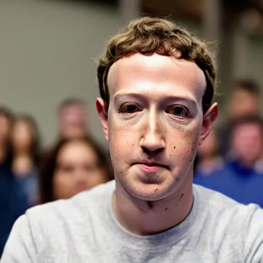 Prompt: mark zuckerberg scared staring into camera