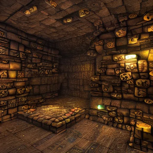 Prompt: a fantasy render of vast underground treasure room.