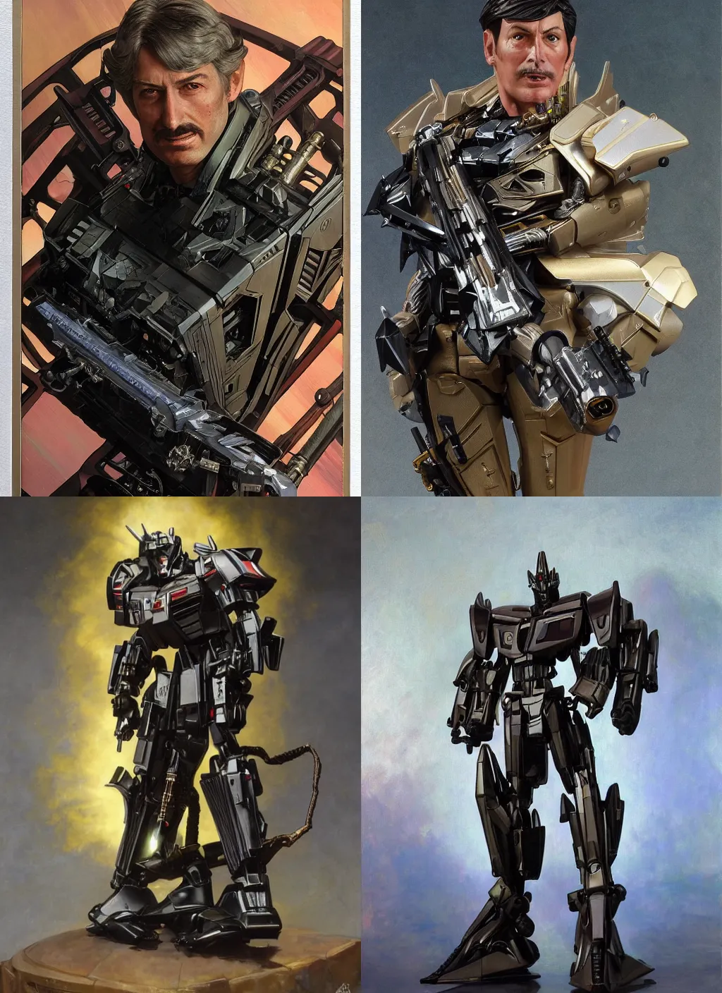 Prompt: ((((Transformers Masterpiece Megatron MP-36 Takara Tomy Destron Leader Import Action Figure Toy Review)))) Concept Art Portrait Handsome Man snarling seductively, Highly detailed by greg rutkowski, Ilya repin, alphonse mucha, and Edmund Blair Leighton. Very highly detailed 8K, octane, Digital painting, the golden ratio, rational painting, sharp