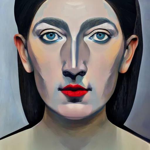 Prompt: Intricate lady facial portrait by Pablo Picasso, five star oil on canvas, artstationhd, photo realistic, matte finish, high contrast