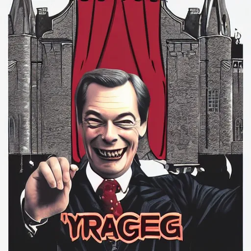 Prompt: nigel farage as count dracula, movie poster, digital art, detailed