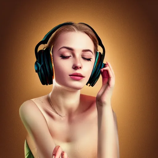 Prompt: an illustration of a beautiful woman listening to music by Anna Nikonova