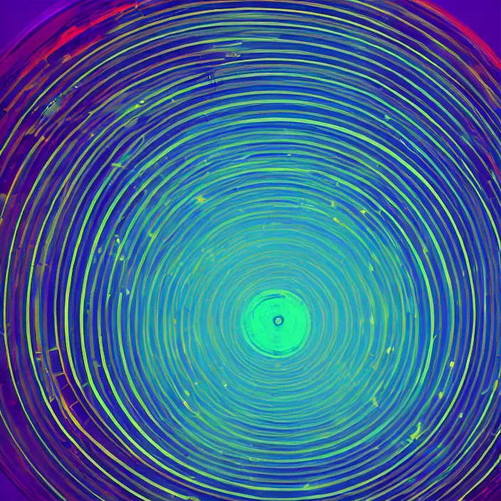 Prompt: surrealist art featuring concentric circles, lasers, flowing curves, gradients, grainy, glowy lighting, matte colors, trending on artstation