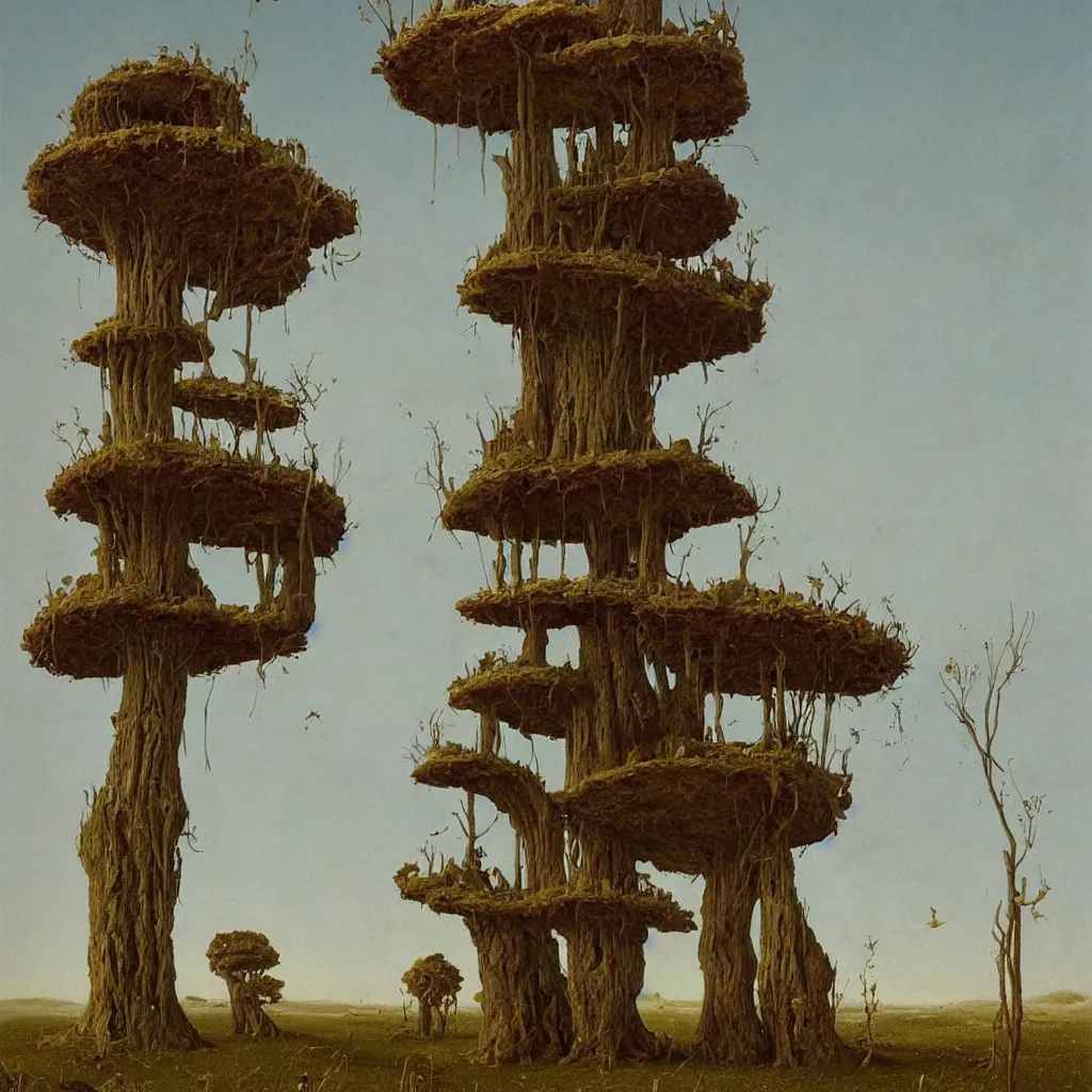 Image similar to a single colorful! simple! fungus tower clear empty sky, a high contrast!! ultradetailed photorealistic painting by franz sedlacek, jan van eyck, simon stalenhag, hard lighting, masterpiece