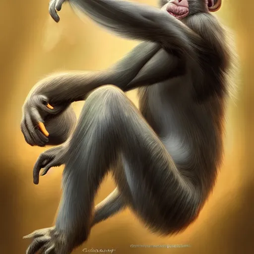 Prompt: a muscluar monkey , digital art by Charlie Bowater